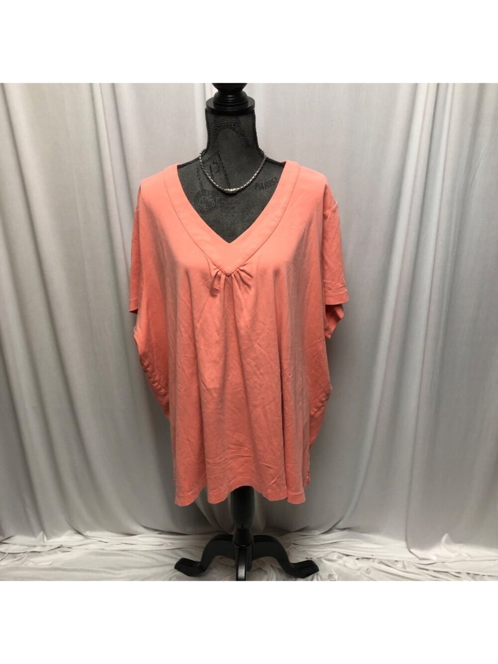 Essentials by Maggie Womens Top Size 5X Coral V-Neck Short Sleeve Tunic Blouse